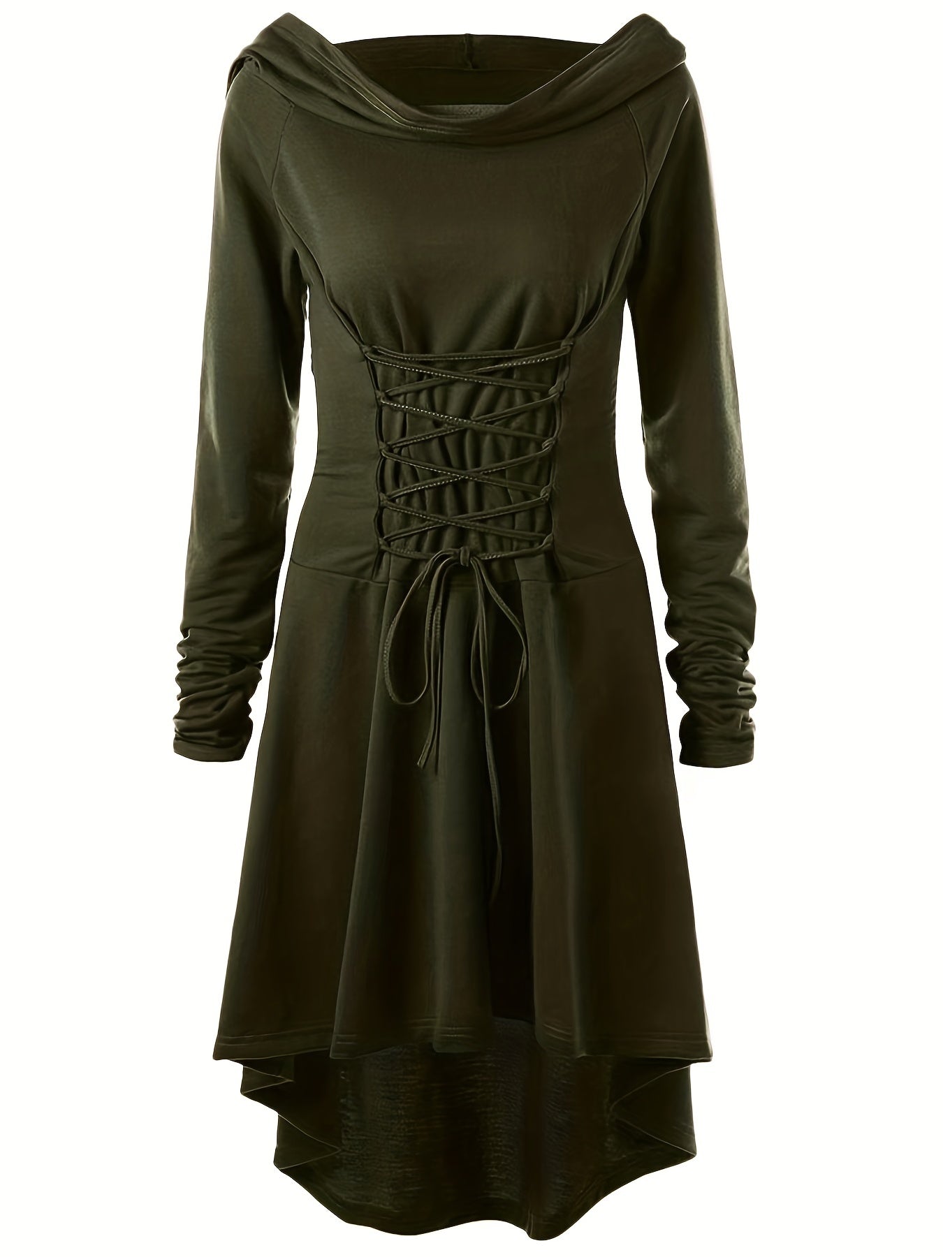 Assassins Hooded Dress – Asymmetrical & Casual, Flattering Corset Lacing