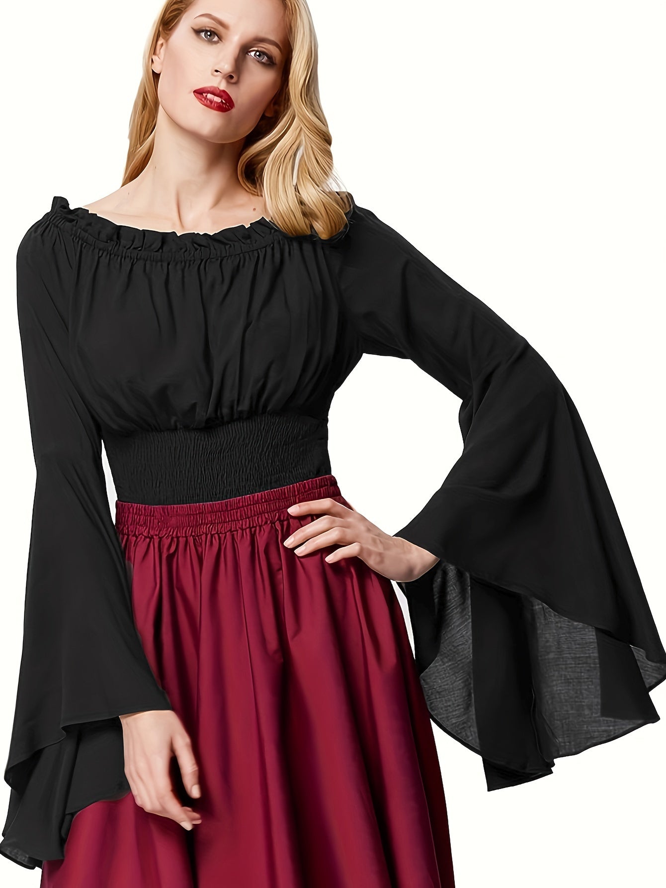 Renaissance Off Shoulder Flare Sleeve Peasant Shirt