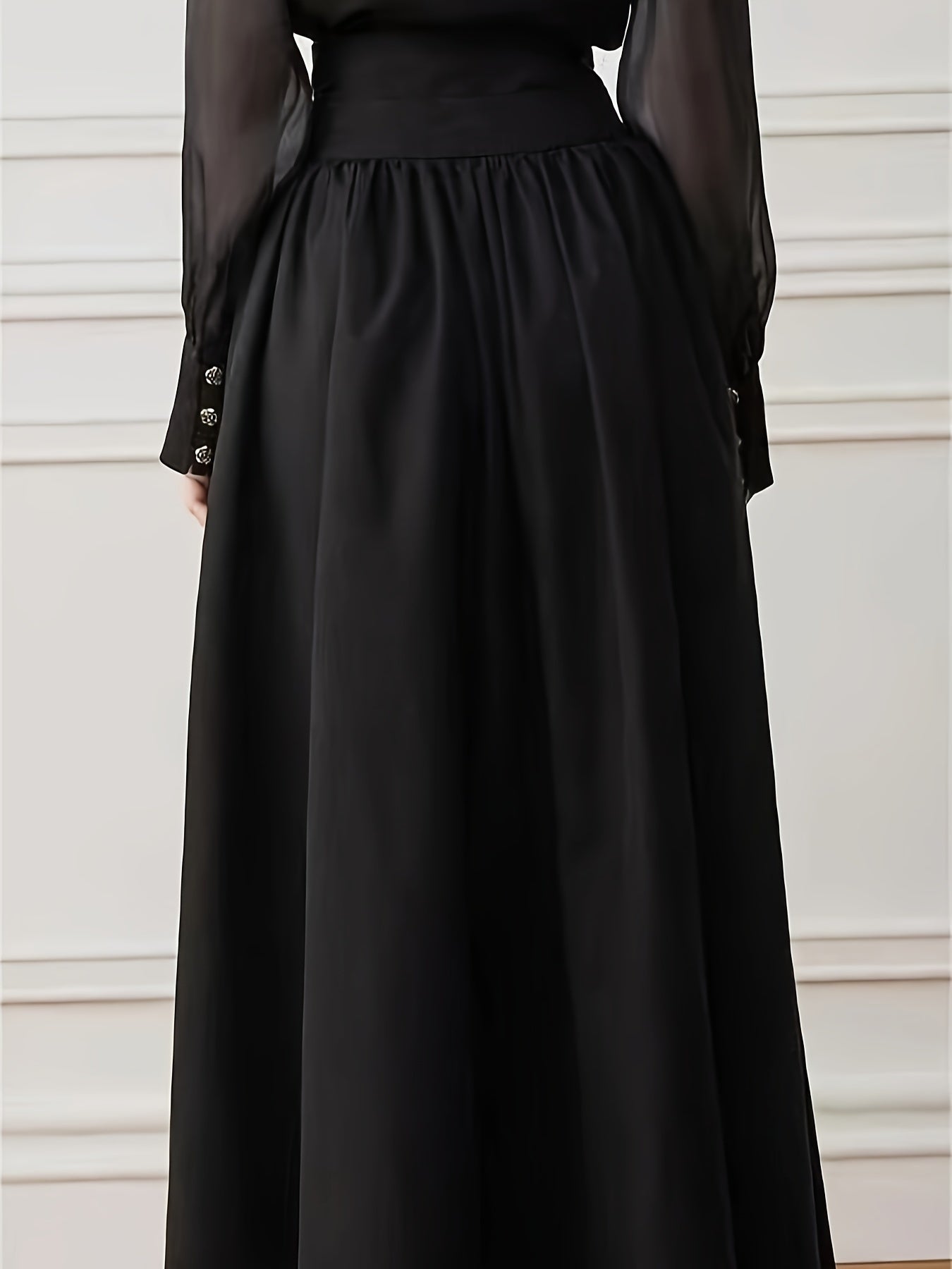 Button Decor High Waist Skirt, Elegant A-line Midi Skirt