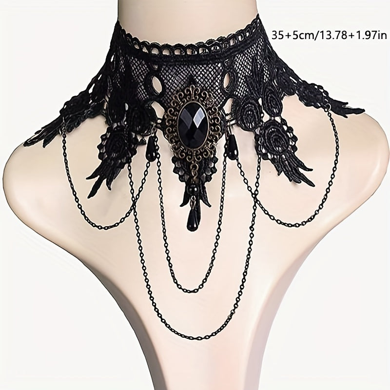 5pcs/Set Costume Jewelry Elegant Gothic Steampunk Lace Black Necklaces