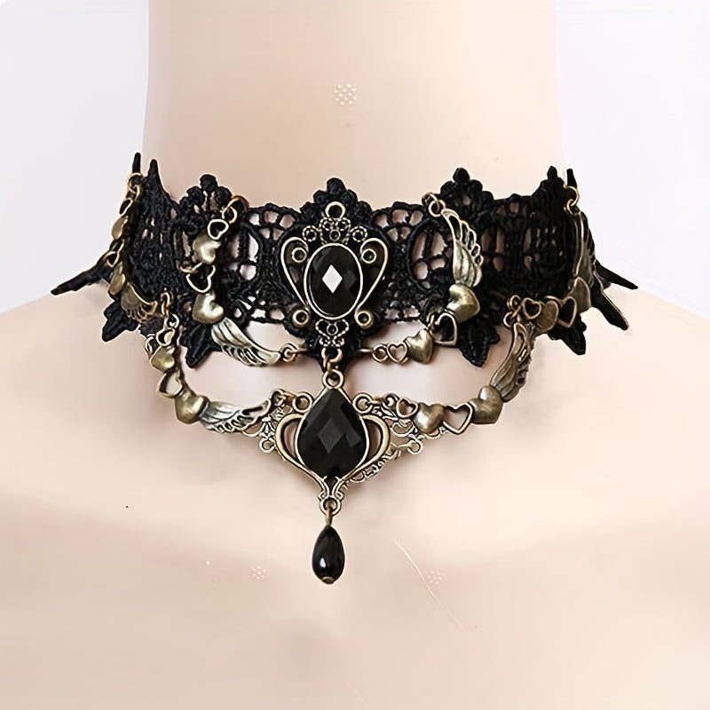 5pcs/Set Costume Jewelry Elegant Gothic Steampunk Lace Black Necklaces