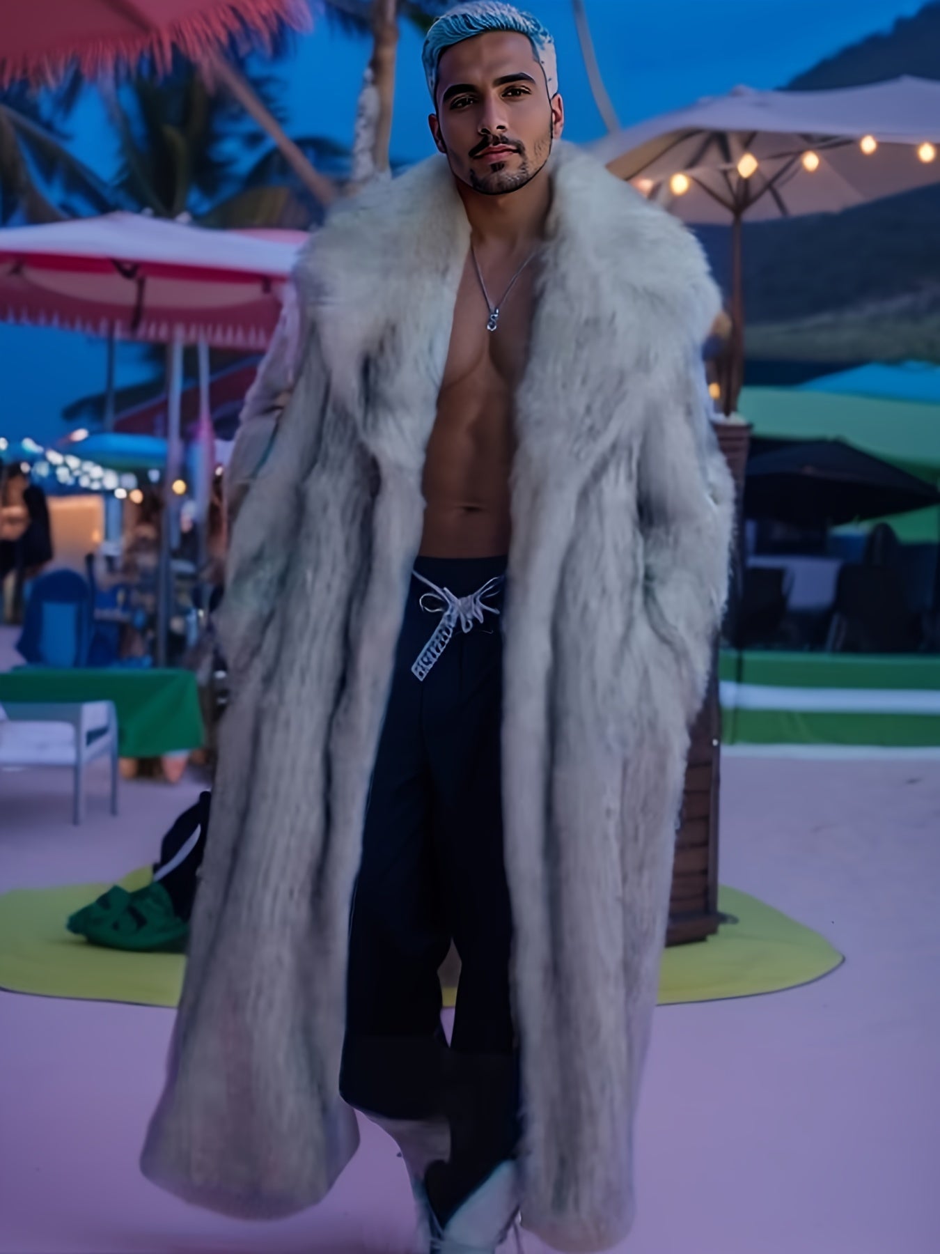 Jon Snow or Ken's Faux Fur Long Overcoat for Winter Parties and Events