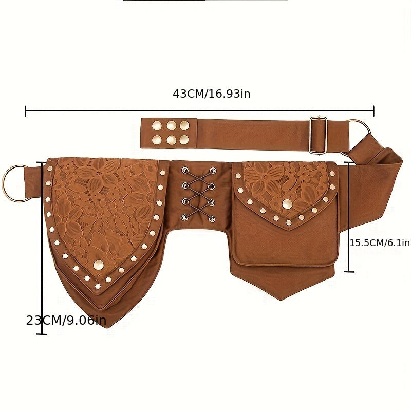 Vintage Waist Bag with Rivets - Multifunctional Fanny Pack for Outdoor Activities