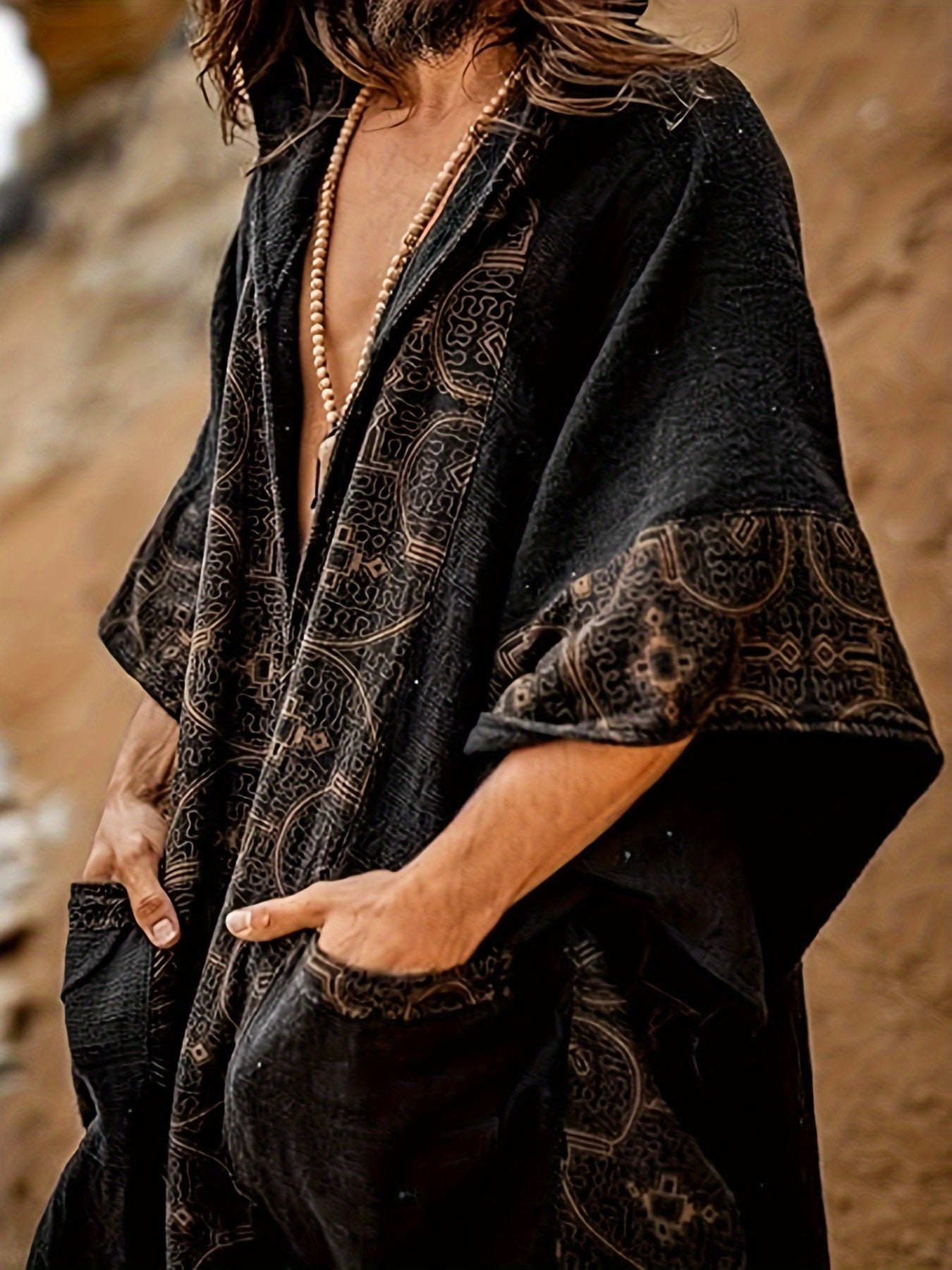 Cotton Blend Hooded Cape Robe, Ancient Prophet Look! Fool the Masses!