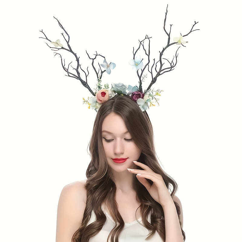 Large Branch Head Hoop Boho Simulated Flower Ladies Dress Up Headwear Party Elf Dress Up Hair Accessories