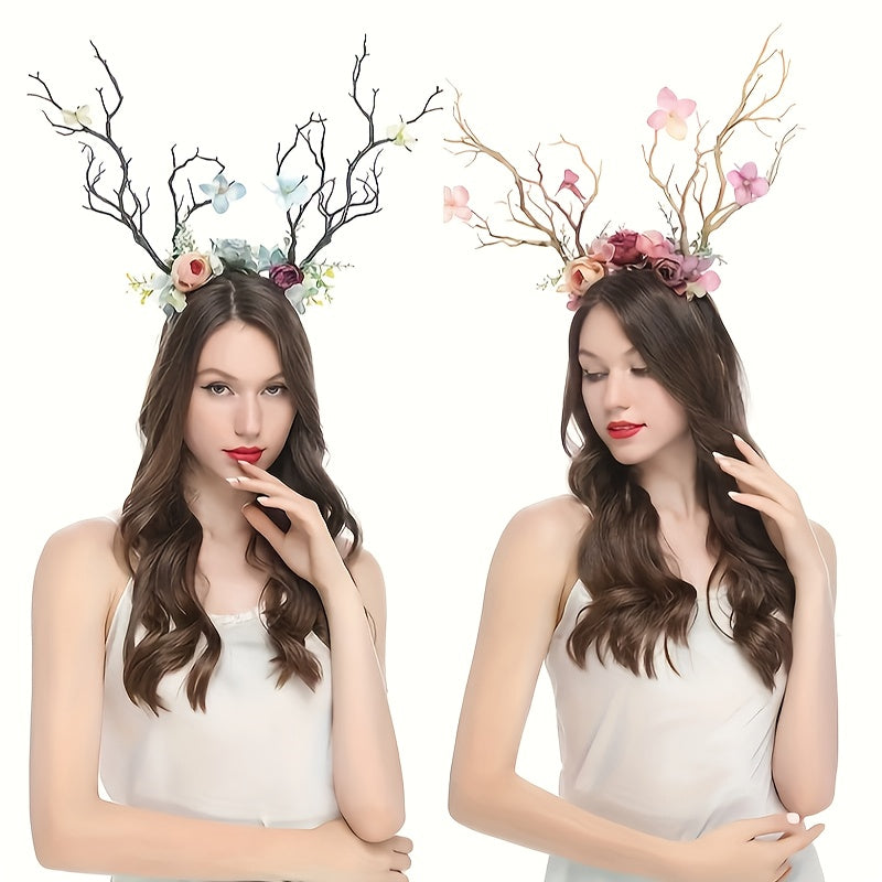 Large Branch Head Hoop Boho Simulated Flower Ladies Dress Up Headwear Party Elf Dress Up Hair Accessories