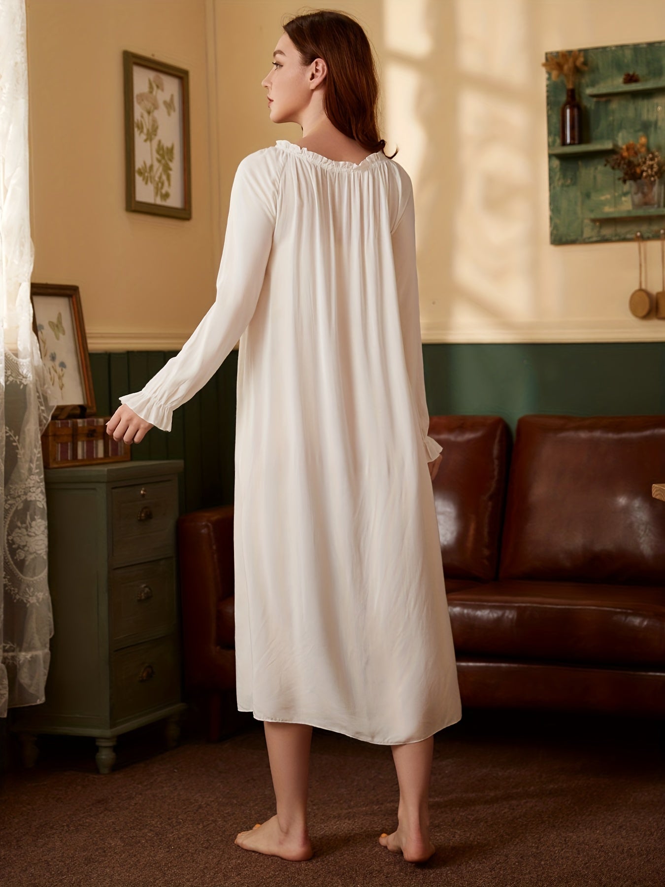 Simple Ruffled Long Nightgown or underwear, Under Corset or as Haunting Mystery Ghost