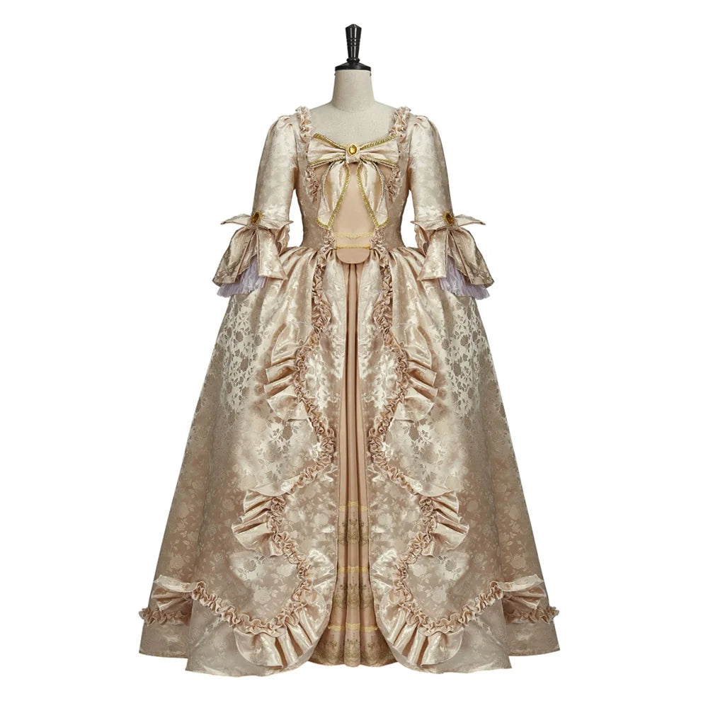 Rococo Floral Brocade Royal Court Gown in Ivory