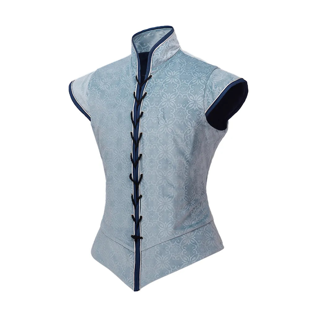 Medieval Blue Brocade Jerkin Vest Costume for Men - Renaissance Tudor Elizabethan Halloween Costume