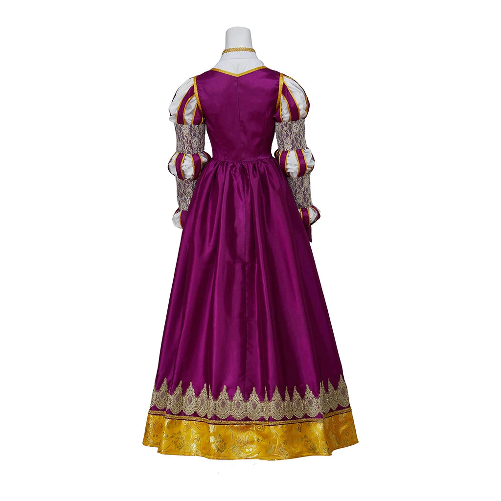 Stunning Highly Embellished Tudor-Era Renaissance Ball Gown & Chemise in Royal Purple, Gold, and Ivory