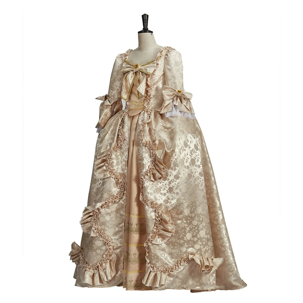 Rococo Floral Brocade Royal Court Gown in Ivory