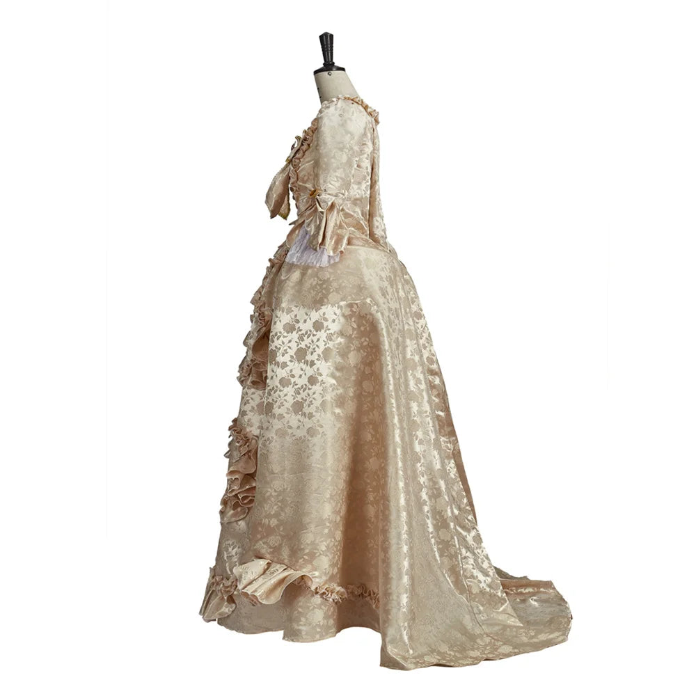 Rococo Floral Brocade Royal Court Gown in Ivory