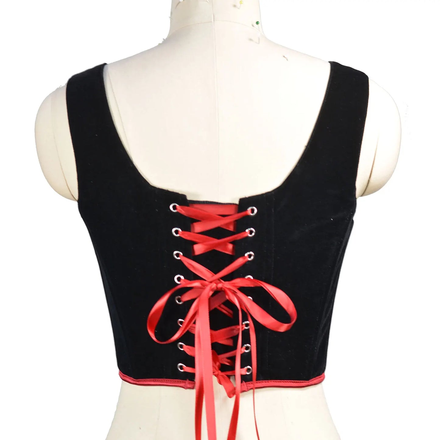 Well-Made Soft Velvet Bustier Corset Top with Salmon Contrasting Ribbon Edge