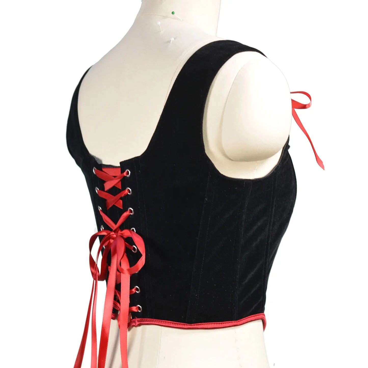 Well-Made Soft Velvet Bustier Corset Top with Salmon Contrasting Ribbon Edge