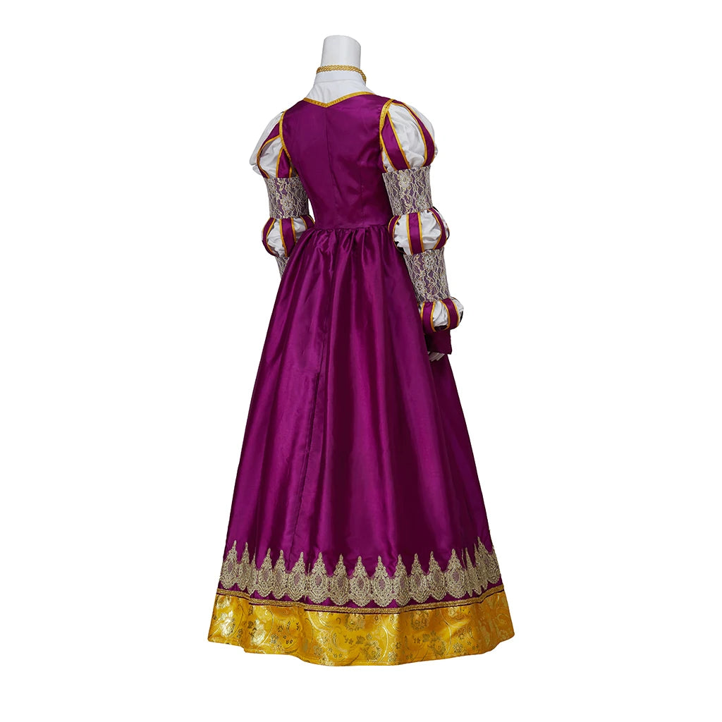 Stunning Highly Embellished Tudor-Era Renaissance Ball Gown & Chemise in Royal Purple, Gold, and Ivory