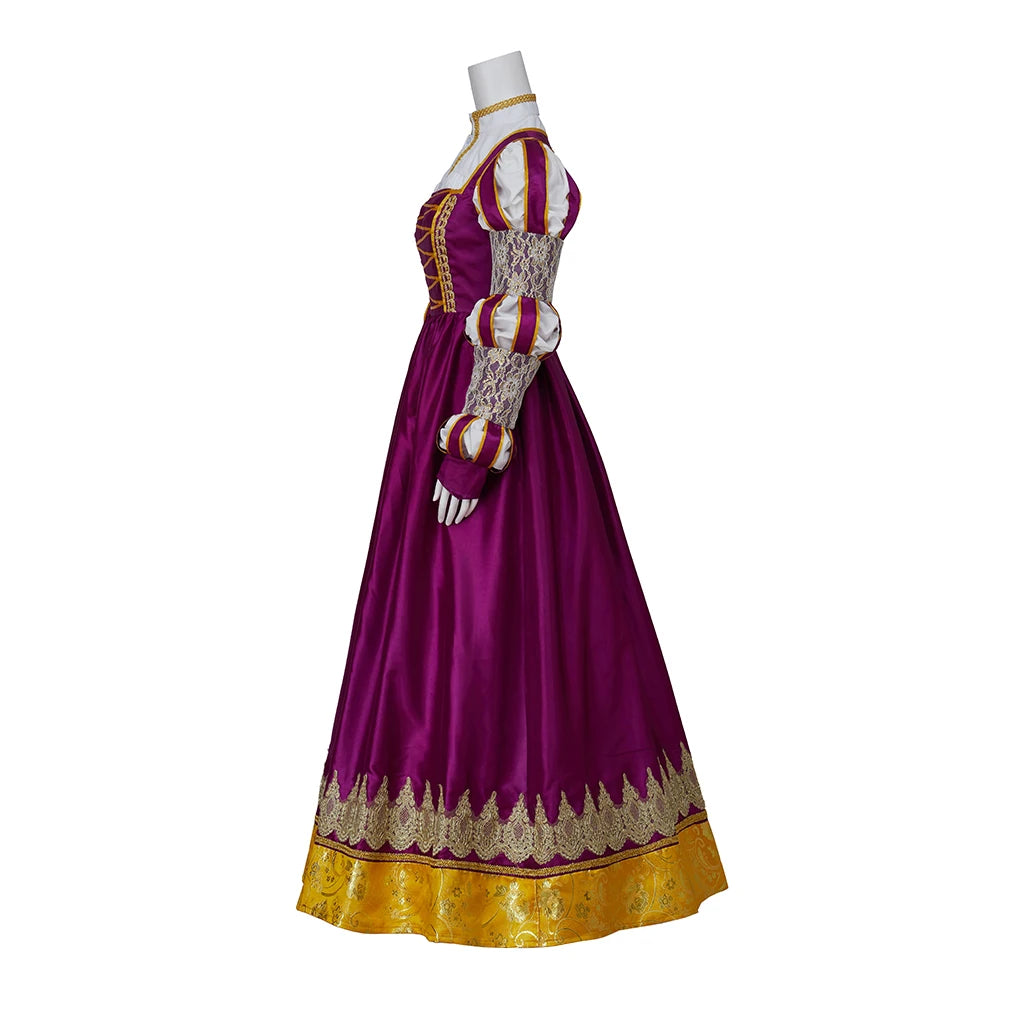 Stunning Highly Embellished Tudor-Era Renaissance Ball Gown & Chemise in Royal Purple, Gold, and Ivory