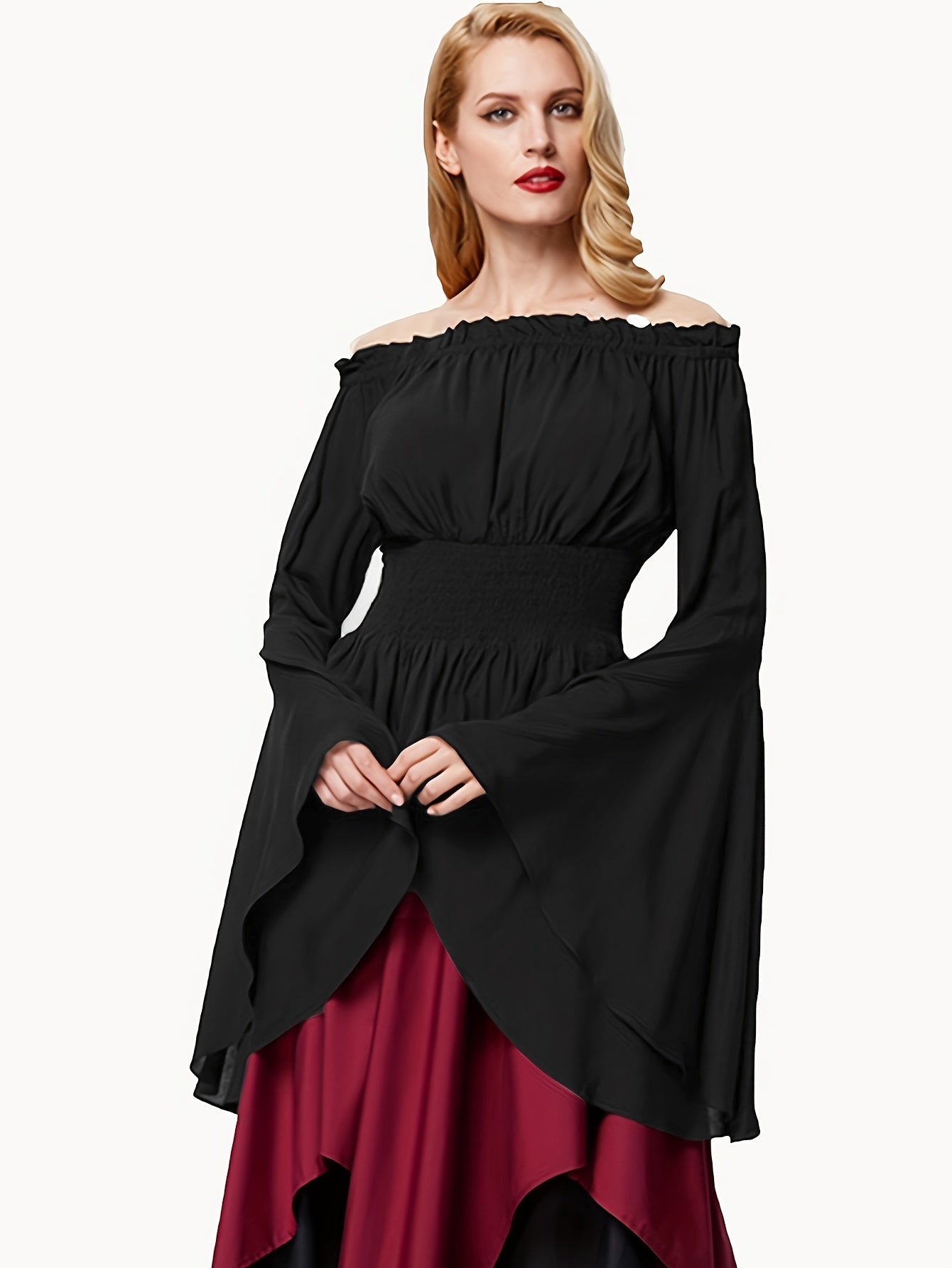 Renaissance Off Shoulder Flare Sleeve Peasant Shirt