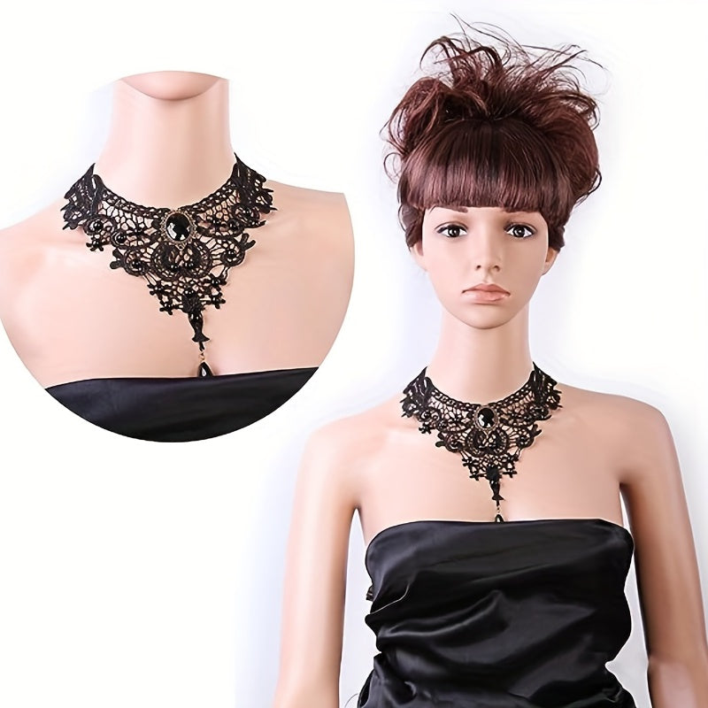 5pcs/Set Costume Jewelry Elegant Gothic Steampunk Lace Black Necklaces