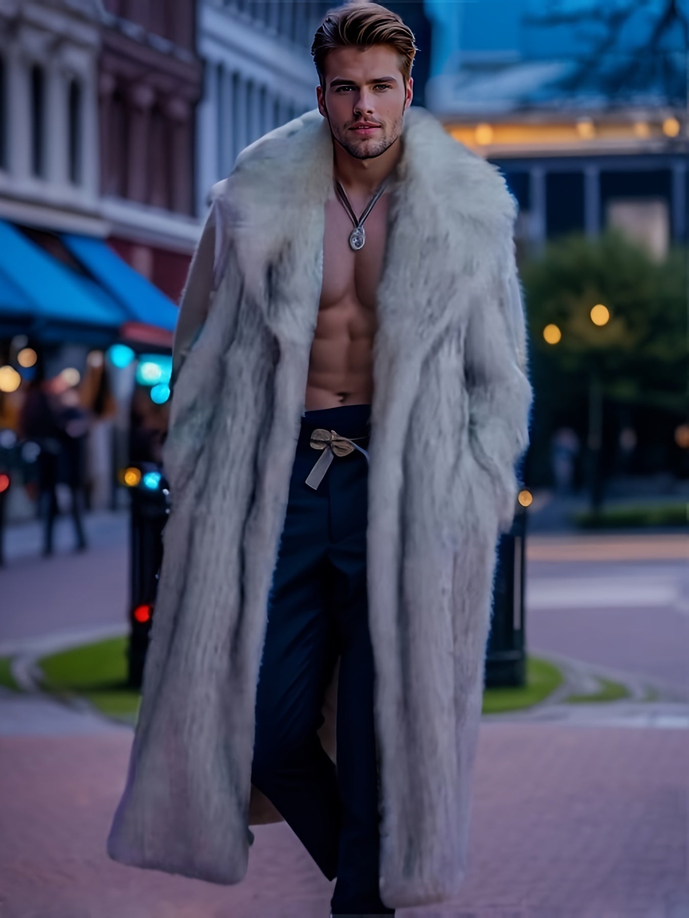 Jon Snow or Ken's Faux Fur Long Overcoat for Winter Parties and Events