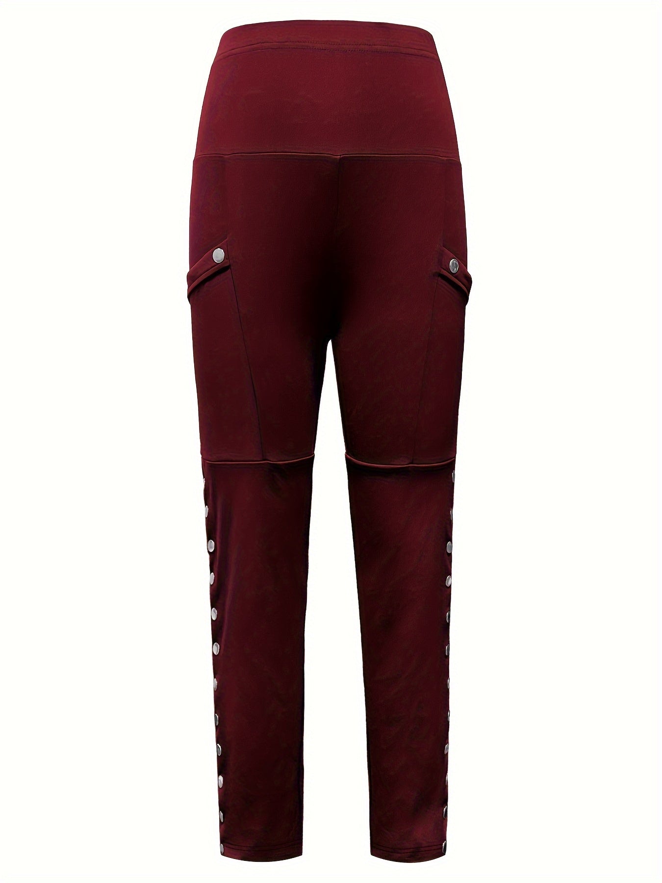 Women's All-Season High Waist, Button Side Skinny Pants: Stylish Casual Wear, Micro Elastic & Machine Washable