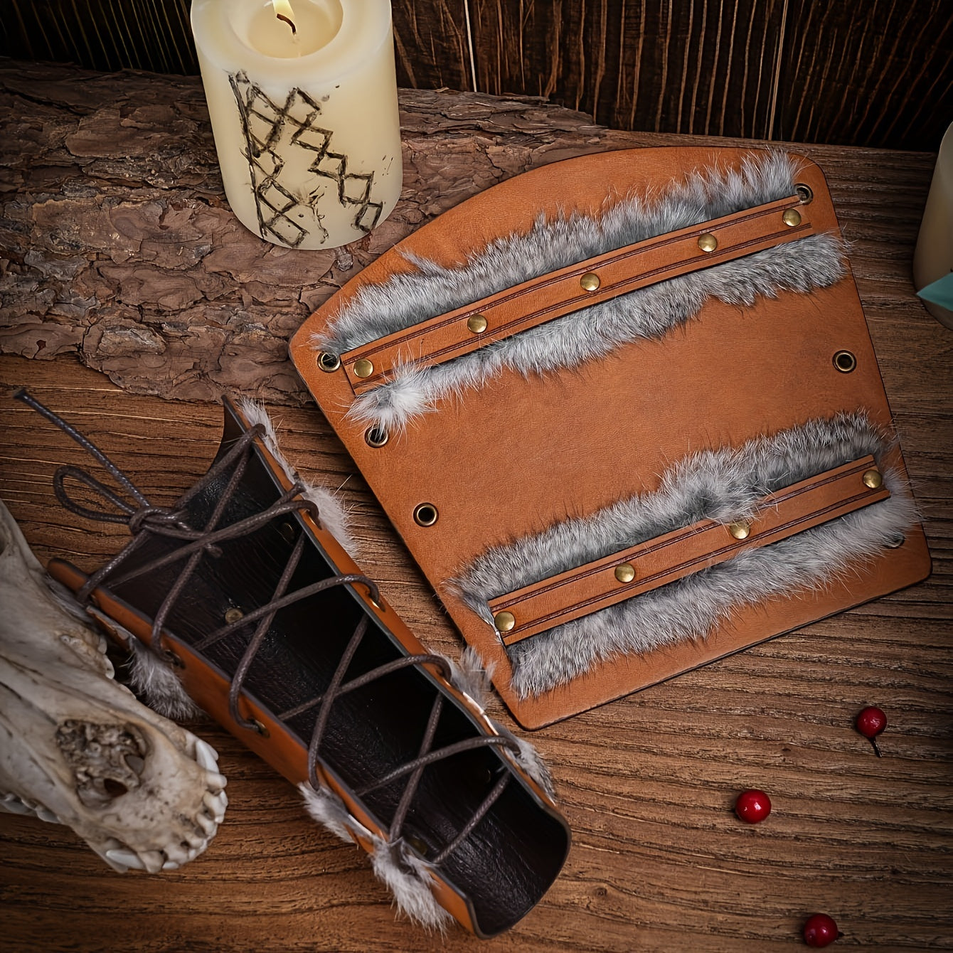 Viking Bracers Armor - Faux Leather & Fur | Medieval