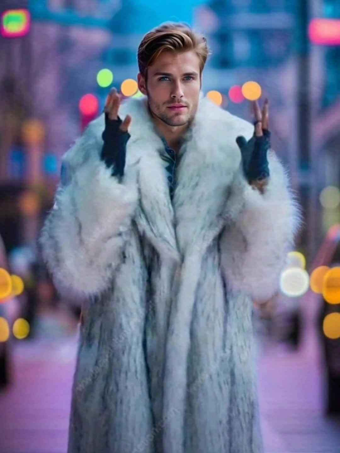 Jon Snow or Ken's Faux Fur Long Overcoat for Winter Parties and Events