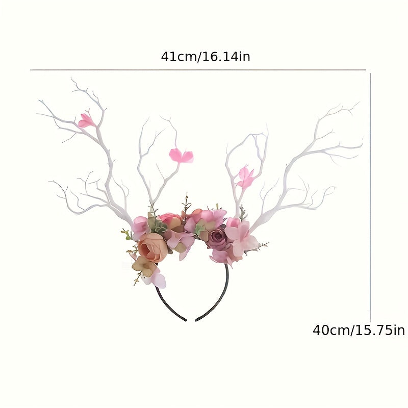 Large Branch Head Hoop Boho Simulated Flower Ladies Dress Up Headwear Party Elf Dress Up Hair Accessories