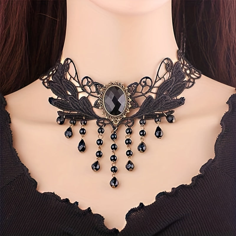 5pcs/Set Costume Jewelry Elegant Gothic Steampunk Lace Black Necklaces