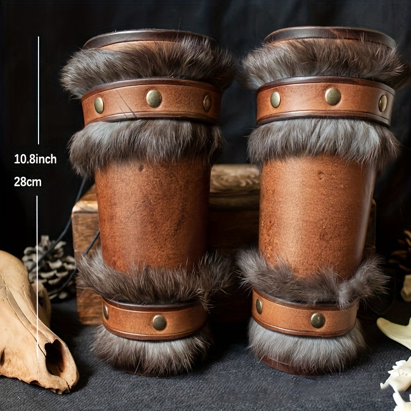 Viking Bracers Armor - Faux Leather & Fur | Medieval