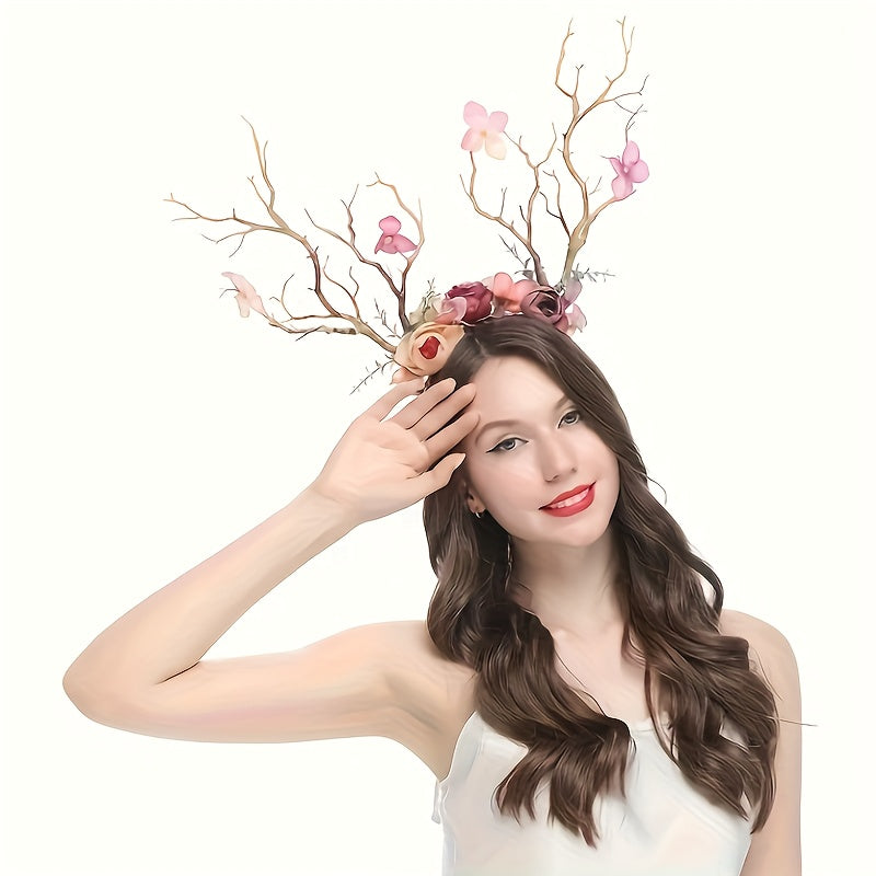 Large Branch Head Hoop Boho Simulated Flower Ladies Dress Up Headwear Party Elf Dress Up Hair Accessories