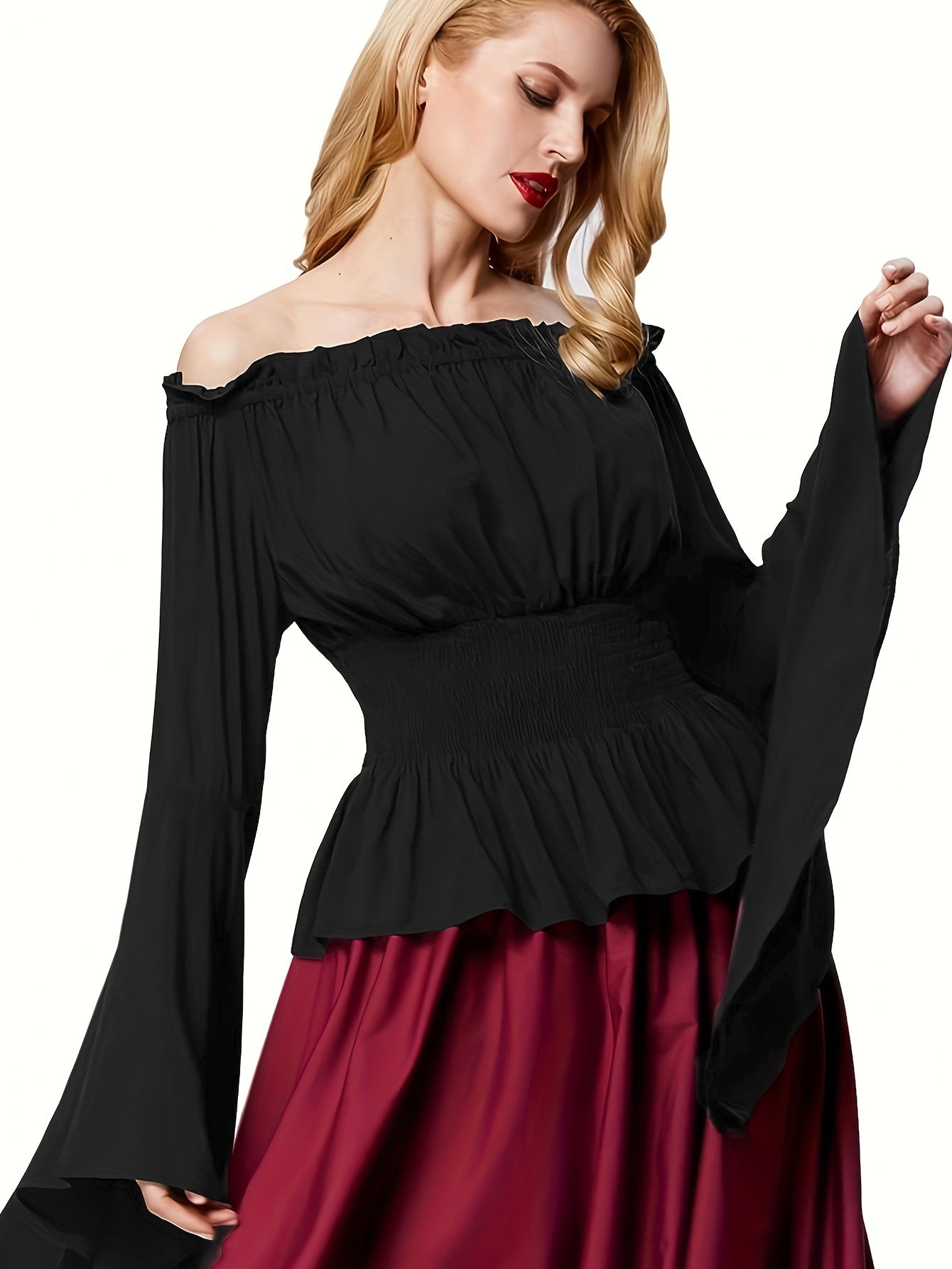 Renaissance Off Shoulder Flare Sleeve Peasant Shirt