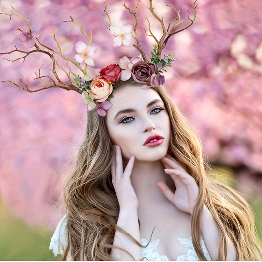 Large Branch Head Hoop Boho Simulated Flower Ladies Dress Up Headwear Party Elf Dress Up Hair Accessories