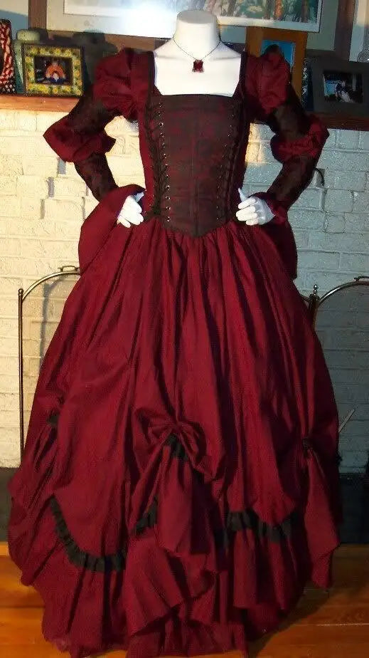 Gorgeous Deep Rouge Renaissance Pin-tucked Ruffle Ball Gown