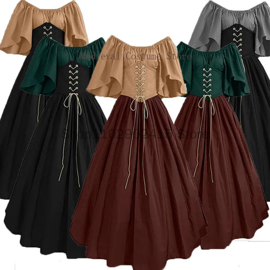 Renaissance or Medieval Peasant Chemise & Corset Gown - Many Dress Colors to Choose From