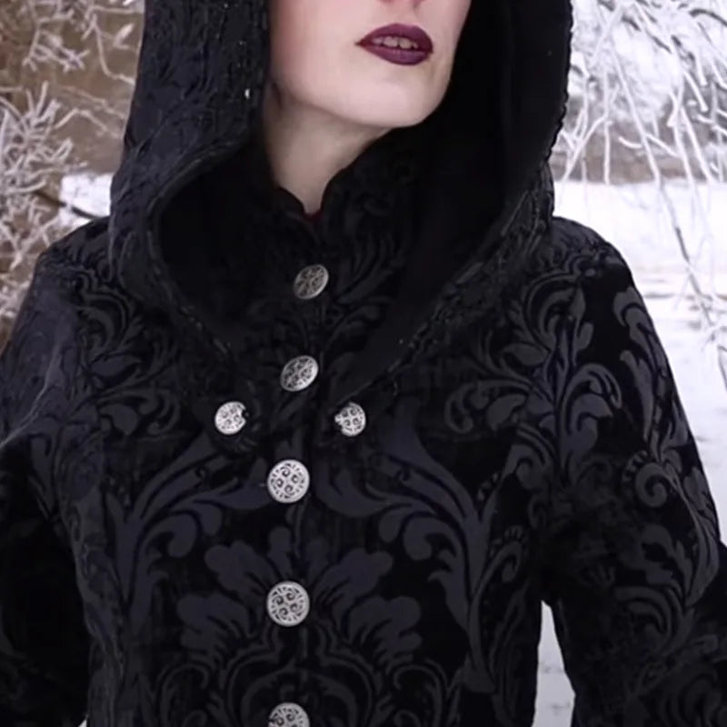 Fall Winter Women Long Hooded Gothic Cloak Medieval Renaissance Cosplay Flared Sleeves Dress