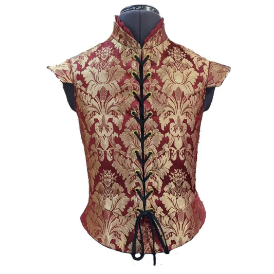 Medieval Renaissance King Royal Brocade Vest - Red Jerkin