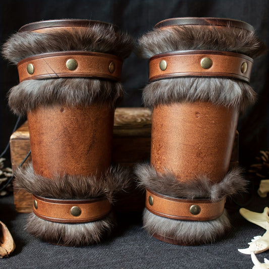 Viking Bracers Armor - Faux Leather & Fur | Medieval