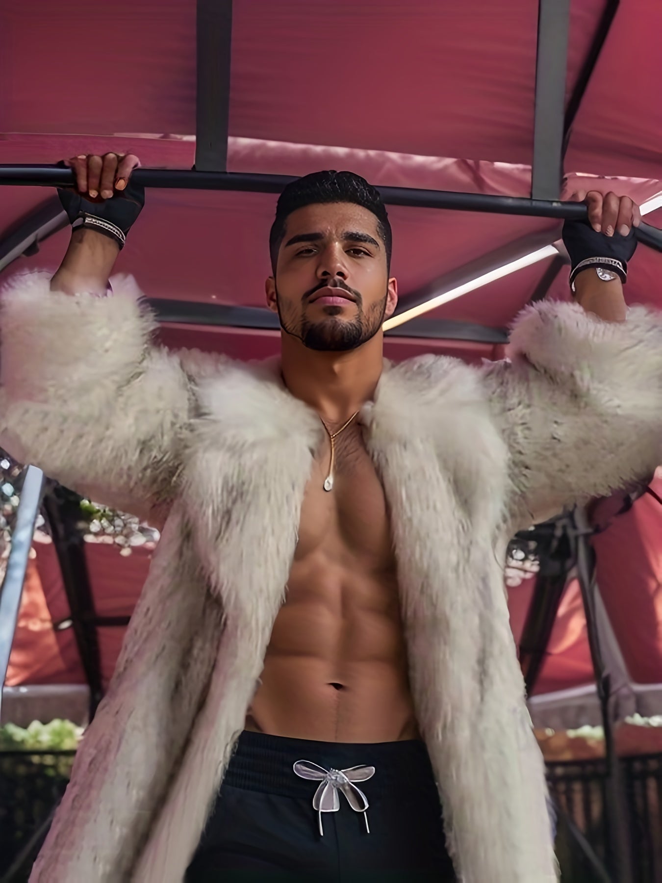 Jon Snow or Ken's Faux Fur Long Overcoat for Winter Parties and Events